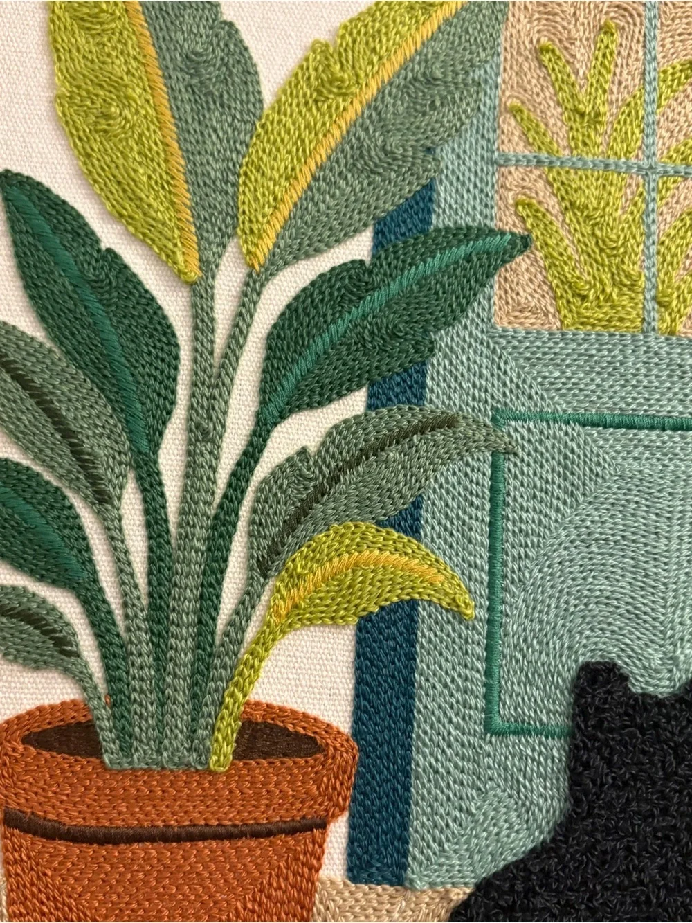 NEW BP Home Woven Embroidery Wall Art Black Cat at Door Plants 17